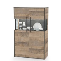 Трувор 13.306 Комод с витриной, цвет дуб гранж песочный/интра, ШхГхВ 85,8х37х135,3 см., есть светодиодная подсветка