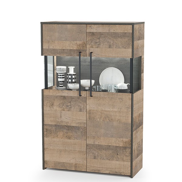 Трувор 13.306 Комод с витриной, цвет дуб гранж песочный/интра, ШхГхВ 85,8х37х135,3 см., есть светодиодная подсветка