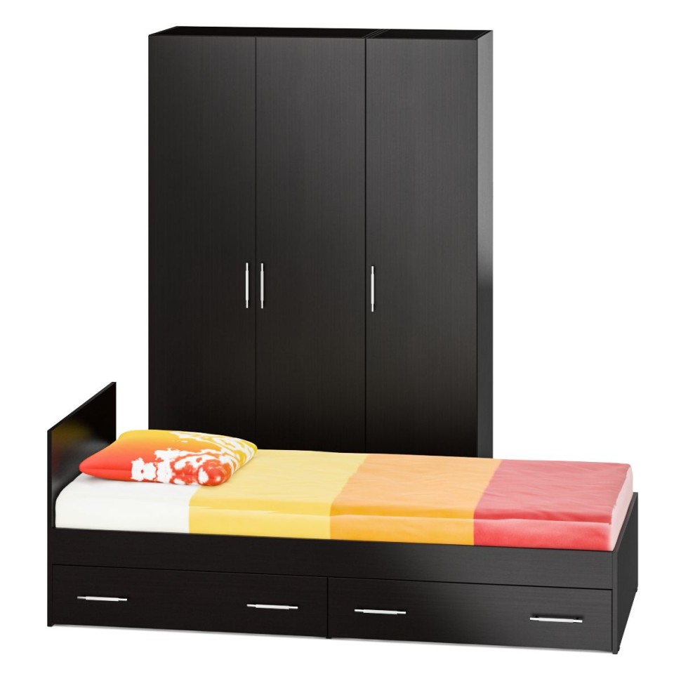 Спальня Стандарт 1-0900Я, цвет венге, ШхГхВ 93,5х203,5х70 + 135х52х200 см., сп.м. 900х2000 мм., без матраса, основание есть