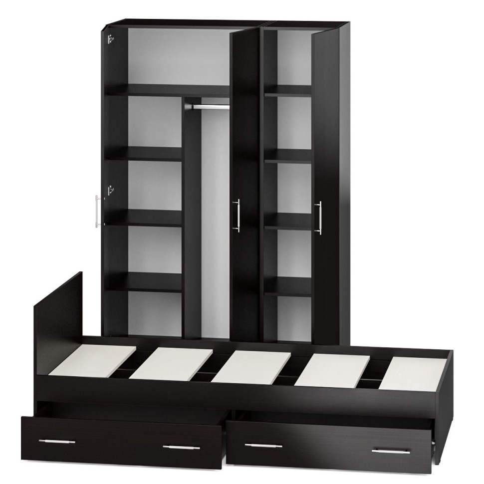 Спальня Стандарт 1-0900Я, цвет венге, ШхГхВ 93,5х203,5х70 + 135х52х200 см., сп.м. 900х2000 мм., без матраса, основание есть