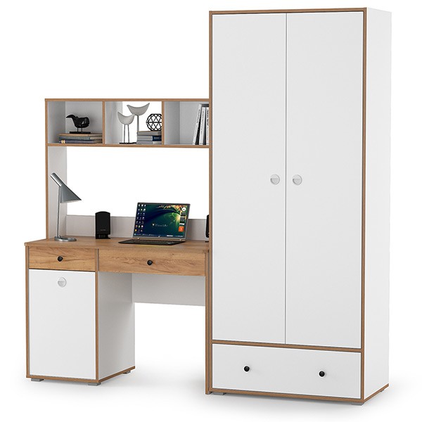 Вуди Компоновка № 20, цвет белый премиум/дуб крафт золотой, ШхГхВ 196х52,7х205 см., универсальная сборка