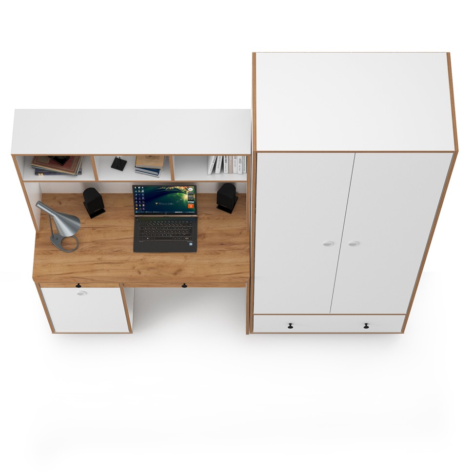 Вуди Компоновка № 20, цвет белый премиум/дуб крафт золотой, ШхГхВ 196х52,7х205 см., универсальная сборка