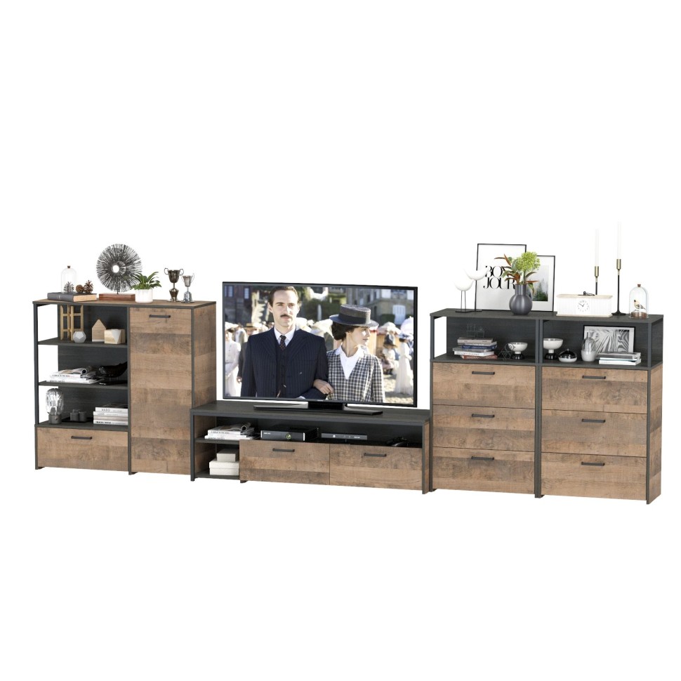 Трувор Гостиная 106, цвет дуб гранж песочный/интра, ШхГхВ 390,8х45,4х106,9 см., универсальная сборка