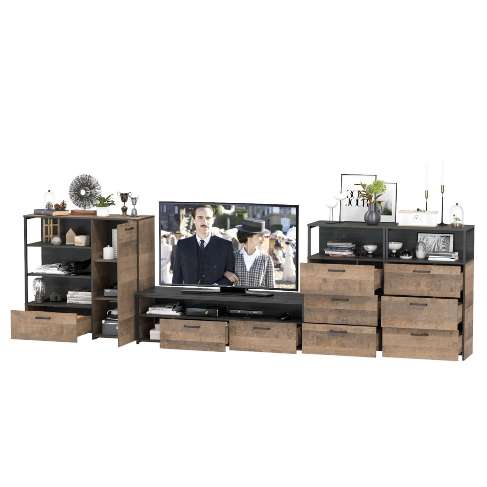 Трувор Гостиная 106, цвет дуб гранж песочный/интра, ШхГхВ 390,8х45,4х106,9 см., универсальная сборка