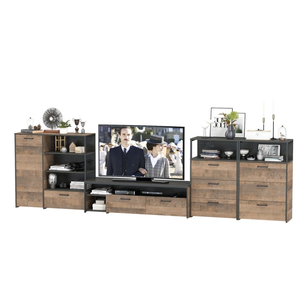 Трувор Гостиная 106, цвет дуб гранж песочный/интра, ШхГхВ 390,8х45,4х106,9 см., универсальная сборка