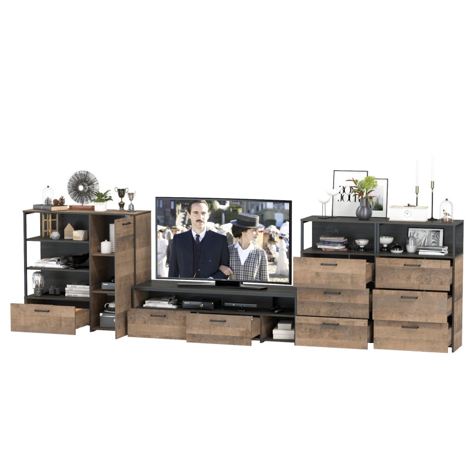 Трувор Гостиная 106, цвет дуб гранж песочный/интра, ШхГхВ 390,8х45,4х106,9 см., универсальная сборка