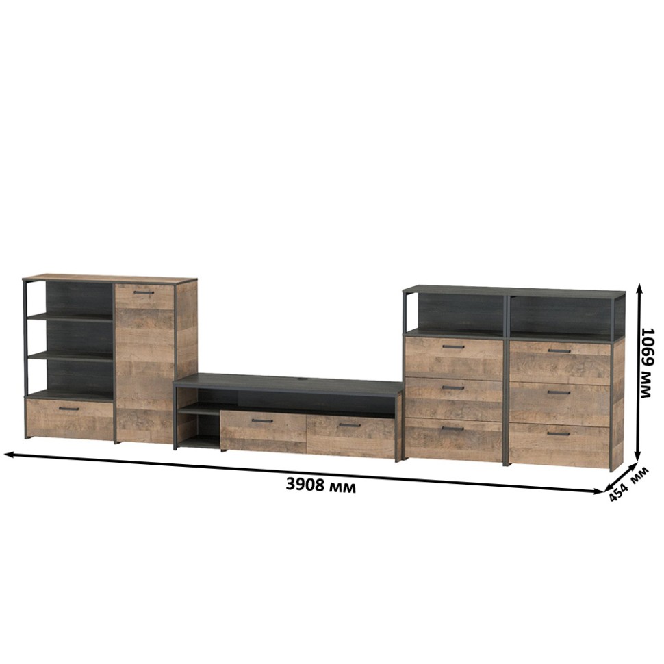 Трувор Гостиная 106, цвет дуб гранж песочный/интра, ШхГхВ 390,8х45,4х106,9 см., универсальная сборка