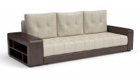 Диван прямой Милан еврокнижка бежевая рогожка+коричневая экокожа