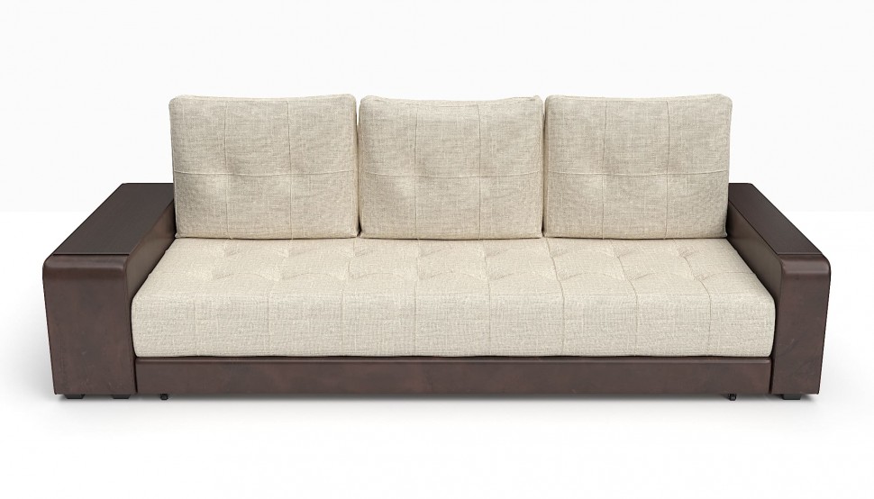 Диван прямой Милан еврокнижка бежевая рогожка+коричневая экокожа