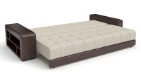 Диван прямой Милан еврокнижка бежевая рогожка+коричневая экокожа