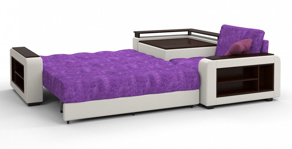 Диван угловой Президент Люкс велюр фиолетовый + экокожа белый