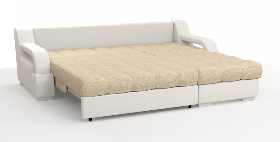 Диван угловой Маэстро Люкс экокожа бежевый + рогожка бежевый