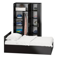 Спальня Стандарт 1-1200, цвет венге, ШхГхВ 123,5х203,5х70 + 135х52х200 см., сп.м. 1200х2000 мм., без матраса, основание есть