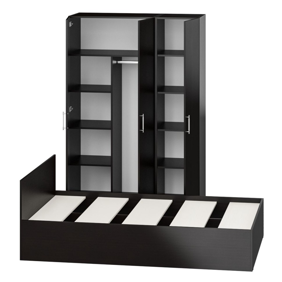 Спальня Стандарт 1-1200, цвет венге, ШхГхВ 123,5х203,5х70 + 135х52х200 см., сп.м. 1200х2000 мм., без матраса, основание есть