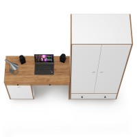 Вуди Компоновка № 21, цвет белый премиум/дуб крафт золотой, ШхГхВ 196х52,7х205 см., универсальная сборка