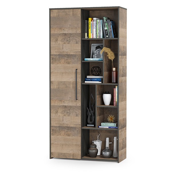 Трувор 13.206 Шкаф-стеллаж, цвет дуб гранж песочный/интра, ШхГхВ 93х37х194,2 см., универсальная сборка