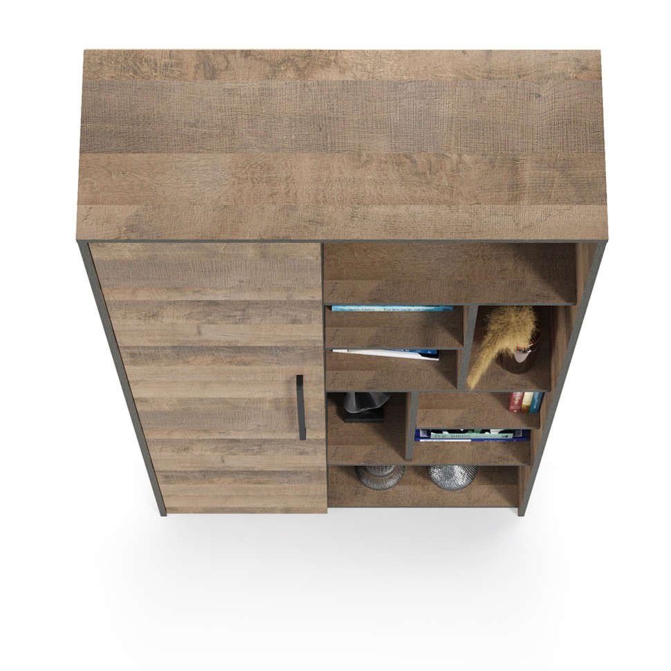 Трувор 13.206 Шкаф-стеллаж, цвет дуб гранж песочный/интра, ШхГхВ 93х37х194,2 см., универсальная сборка