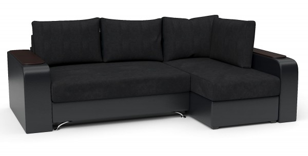 Диван угловой Тибет еврокнижка черный велюр+черная экокожа