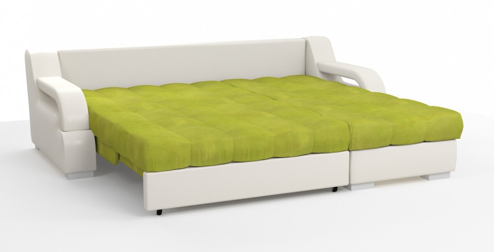 Диван угловой Маэстро Люкс экокожа белый + велюр яблоко