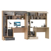 Два Стола письменных Лайт 03.243Н, цвет гикори рокфорд натуральный/тёмно-серый/плэйн/сатин, ШхГхВ 300,4х57,3х179,9 см., НЕ универсальная сборка