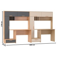 Два Стола письменных Лайт 03.243Н, цвет гикори рокфорд натуральный/тёмно-серый/плэйн/сатин, ШхГхВ 300,4х57,3х179,9 см., НЕ универсальная сборка