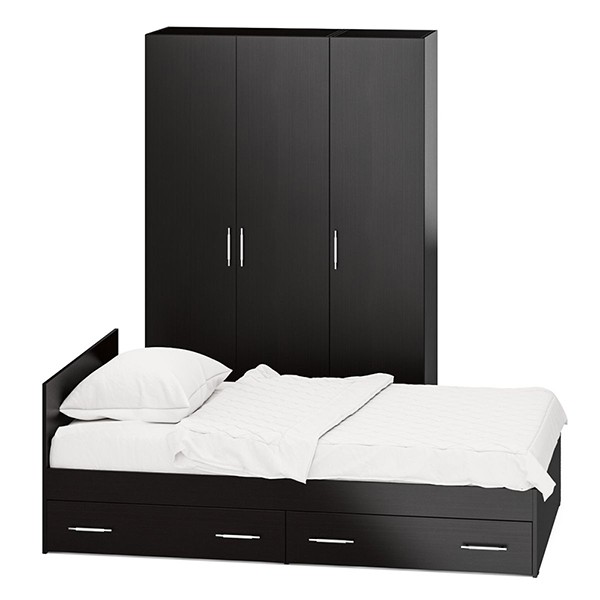 Спальня Стандарт 1-1200Я, цвет венге, ШхГхВ 123,5х203,5х70 + 135х52х200 см., сп.м. 1200х2000 мм., без матраса, основание есть