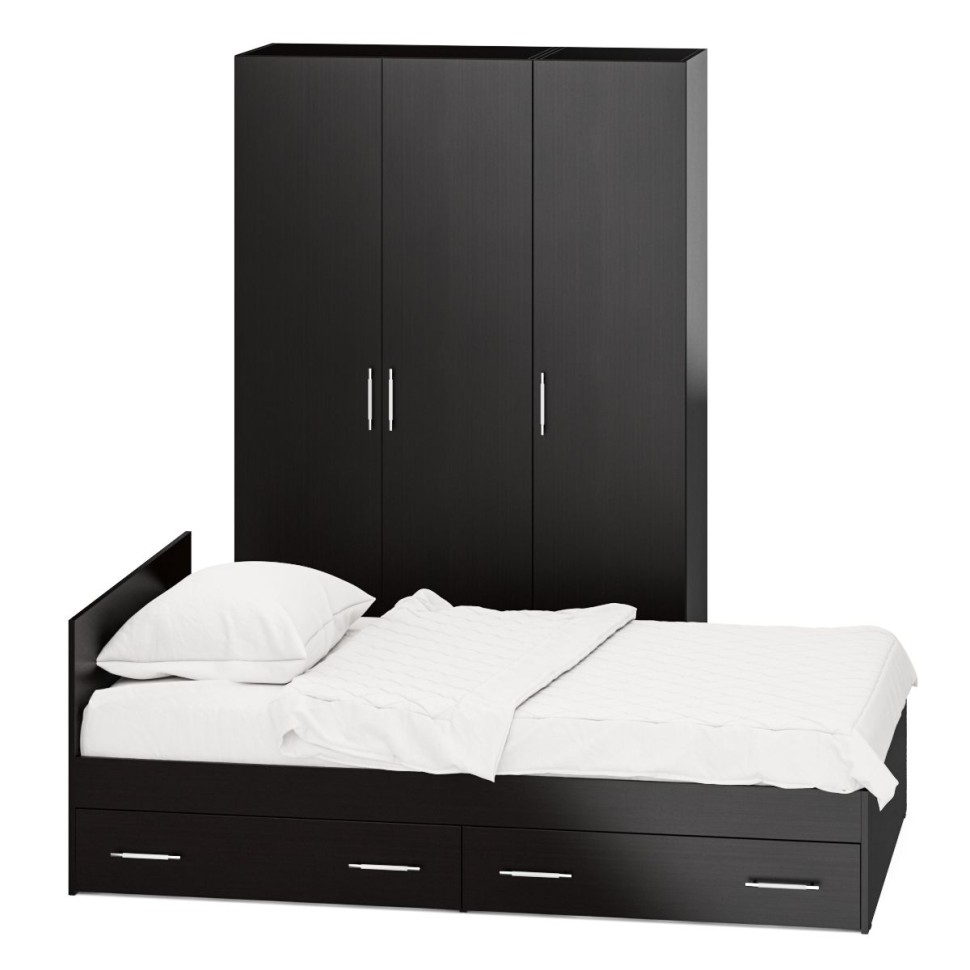 Спальня Стандарт 1-1200Я, цвет венге, ШхГхВ 123,5х203,5х70 + 135х52х200 см., сп.м. 1200х2000 мм., без матраса, основание есть