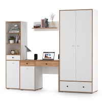 Вуди Компоновка № 22, цвет белый премиум/дуб крафт золотой, ШхГхВ 241х52,7х205 см., универсальная сборка