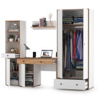 Вуди Компоновка № 22, цвет белый премиум/дуб крафт золотой, ШхГхВ 241х52,7х205 см., универсальная сборка