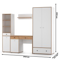 Вуди Компоновка № 22, цвет белый премиум/дуб крафт золотой, ШхГхВ 241х52,7х205 см., универсальная сборка