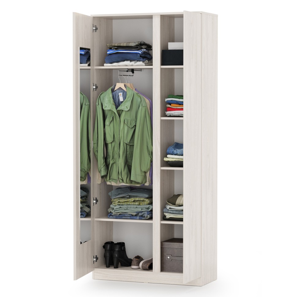 КР100 Ника прихожая 13.11 Шкаф комбинир., цвет ясень анкор светлый, ШхГхВ 91,8х38,3х207,9 см., ун. сборка, зеркало внутри шкафа на двери