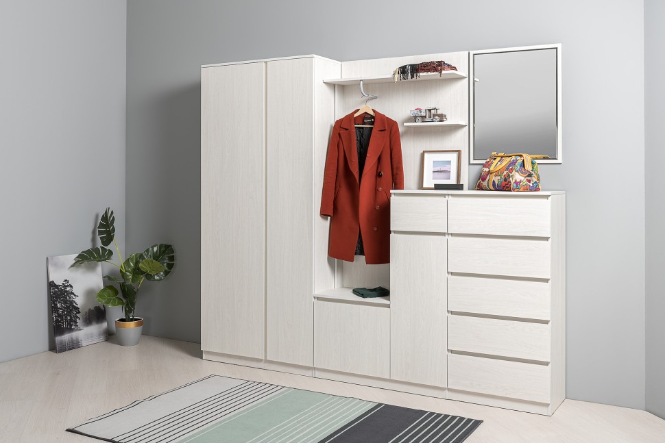 КР100 Ника прихожая 13.11 Шкаф комбинир., цвет ясень анкор светлый, ШхГхВ 91,8х38,3х207,9 см., ун. сборка, зеркало внутри шкафа на двери