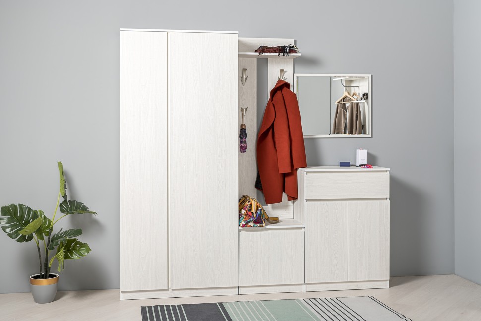 КР100 Ника прихожая 13.11 Шкаф комбинир., цвет ясень анкор светлый, ШхГхВ 91,8х38,3х207,9 см., ун. сборка, зеркало внутри шкафа на двери