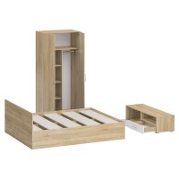 Спальня Стандарт 3-1600, цвет дуб сонома/фасады ТВ тумбы МДФ белый глянец, сп.м. 1600х2000 мм., без матраса, основание есть