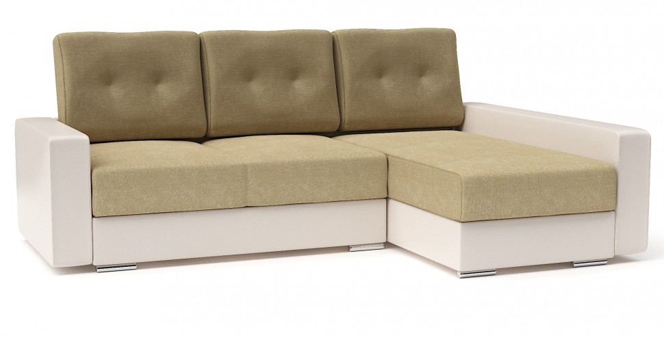 Диван угловой Амстердам стиль 2 еврокнижка бежевый велюр+бежевая экокожа