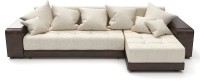 Угловой диван Дубай еврокнижка бежевая бежевая рогожка и коричневая экокожа