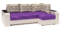 Диван угловой Тибет еврокнижка фиолетовый велюр+бежевая экокожа