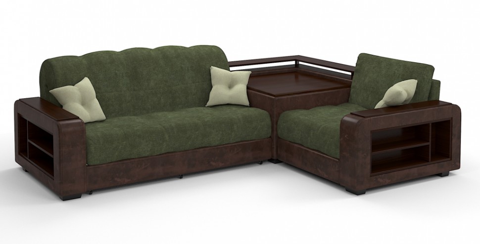 Диван угловой Президент Люкс велюр зеленый + экокожа коричневый