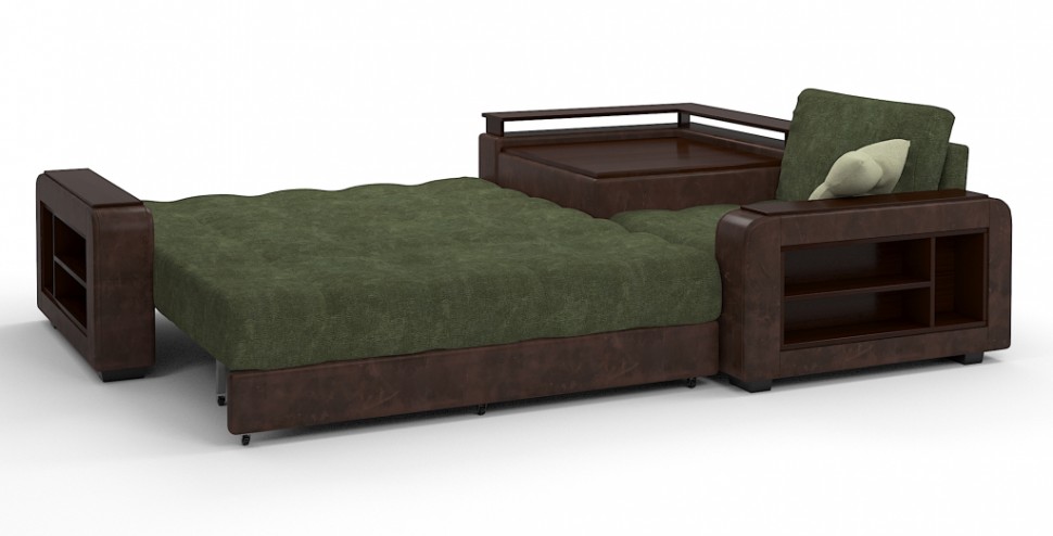 Диван угловой Президент Люкс велюр зеленый + экокожа коричневый