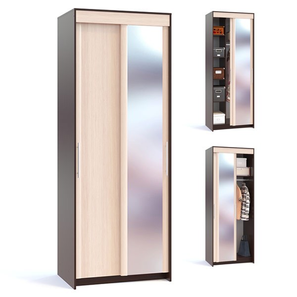 Шкаф-купе Контур ШР-96.2 с зеркалом, цвет дуб венге/белёный дуб, ШхГхВ 90х60х240 см.