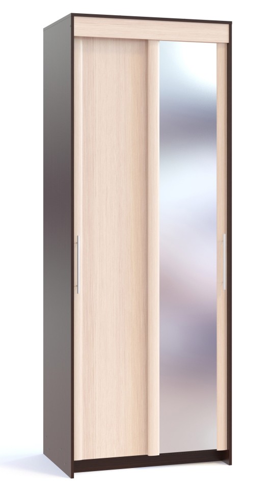 Шкаф-купе Контур ШР-96.2 с зеркалом, цвет дуб венге/белёный дуб, ШхГхВ 90х60х240 см.