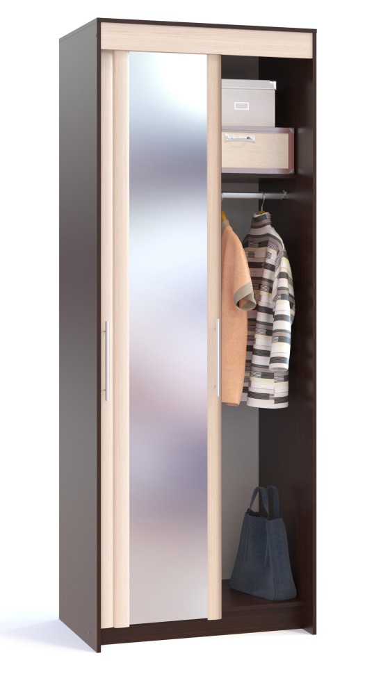 Шкаф-купе Контур ШР-96.2 с зеркалом, цвет дуб венге/белёный дуб, ШхГхВ 90х60х240 см.