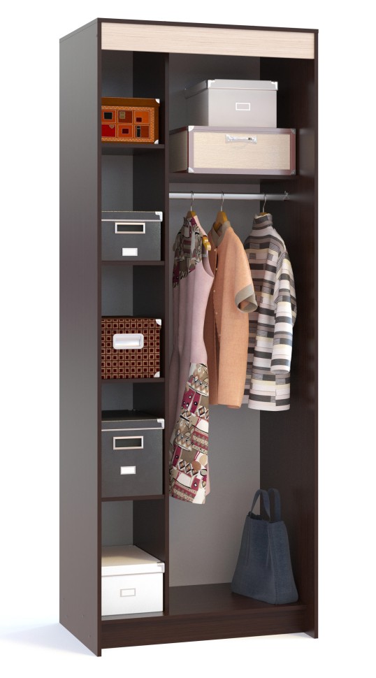 Шкаф-купе Контур ШР-96.2 с зеркалом, цвет дуб венге/белёный дуб, ШхГхВ 90х60х240 см.