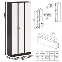 Прихожая П-6 Пенал 3 штуки, цвет венге/фасады МДФ белое дерево фрезеровка ромб, ШхГхВ 90х35х210 см., универсальная сборка