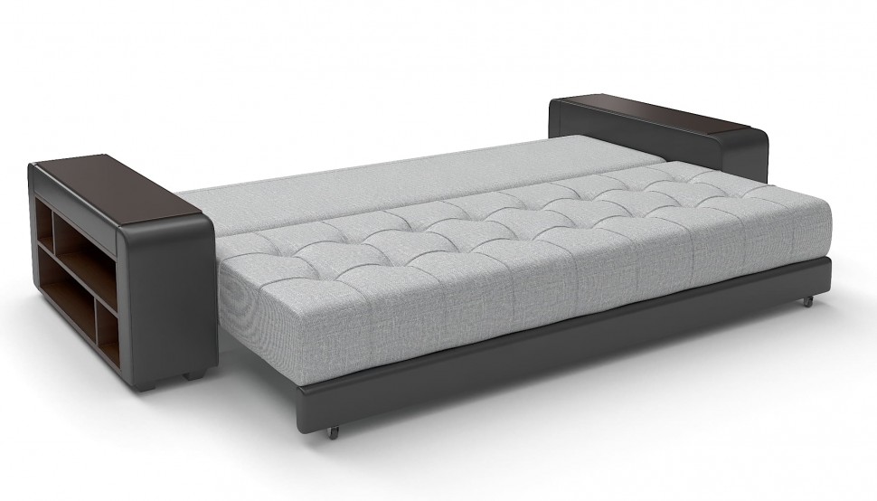 Диван прямой Дубай еврокнижка серая рогожка+коричневая экокожа