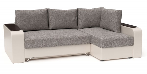 Диван угловой Тибет еврокнижка серая рогожка+бежевая экокожа