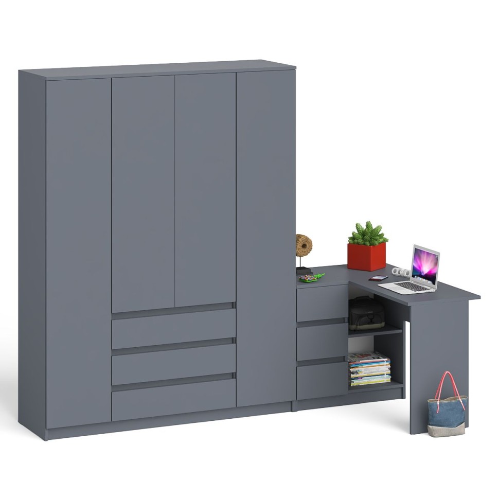Мори Стол компьютерный МС-16 левый + Шкаф МШ1600.1, цвет графит, ШхГхВ 284,8х84,9х209,6 см., выдвижные ящики слева, НЕ универсальная сборка