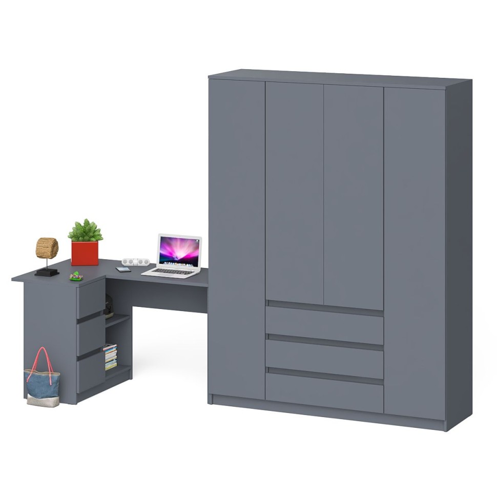 Мори Стол компьютерный МС-16 левый + Шкаф МШ1600.1, цвет графит, ШхГхВ 284,8х84,9х209,6 см., выдвижные ящики слева, НЕ универсальная сборка