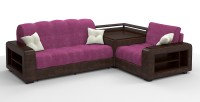 Диван угловой Президент Люкс велюр розовый + экокожа коричневый