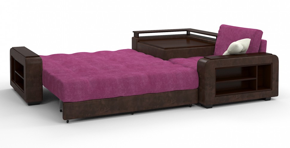 Диван угловой Президент Люкс велюр розовый + экокожа коричневый